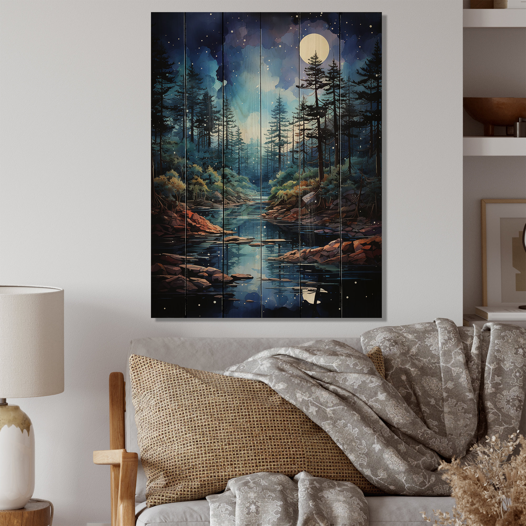 Red Barrel Studio Blue Pine Tree Midnight Serenity I On Wood Print